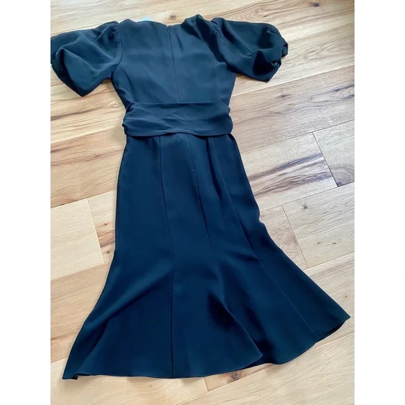 Shoshanna Esmeralda Puff-Sleeve Crepe Dress in Jet Black sz 2 NWT - Picture 9 of 16